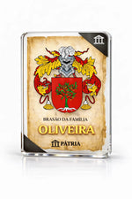 Brasão da Família Oliveira Acrílico 3D 10x14,5x1,5 Pátria Cidadania