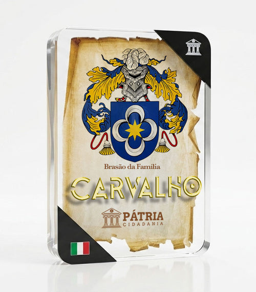 Brasão da Família Carvalho Acrílico 3D 10x14,5x1,5 Pátria Cidadania