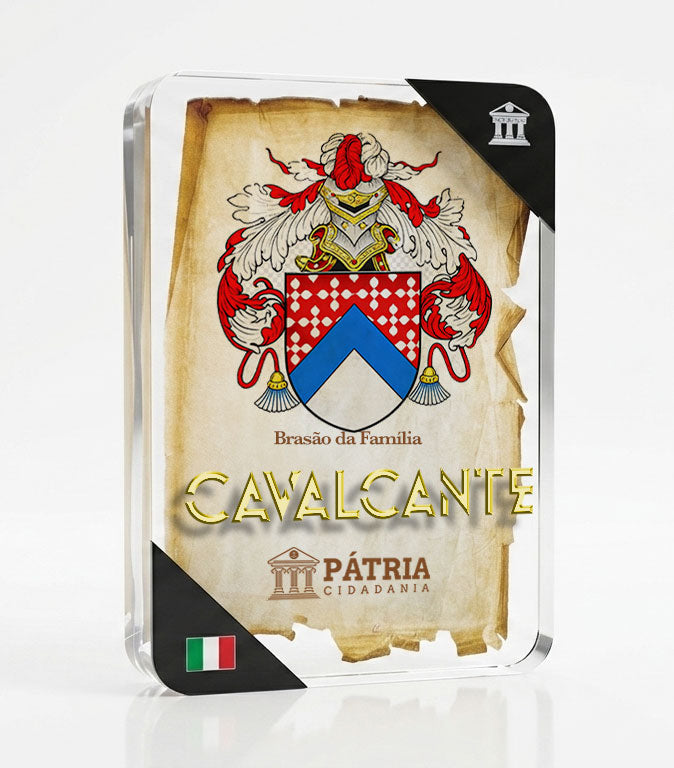 Brasão da Família Cavalcante Acrílico 3D 10x14,5x1,5 Pátria Cidadania