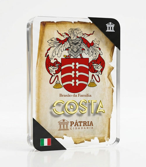 Brasão da Família Costa Acrílico 3D 10x14,5x1,5 Pátria Cidadania