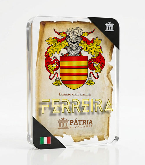 Brasão da Família Ferreira Acrílico 3D 10x14,5x1,5 Pátria Cidadania