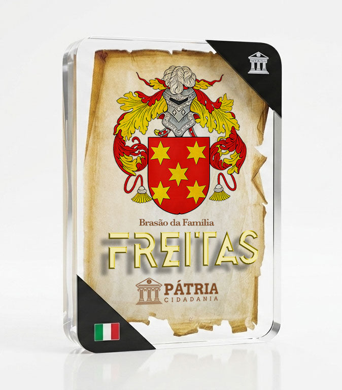 Brasão da Família Freitas Acrílico 3D 10x14,5x1,5 Pátria Cidadania