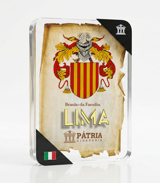 Brasão da Família Lima Acrílico 3D 10x14,5x1,5 Pátria Cidadania
