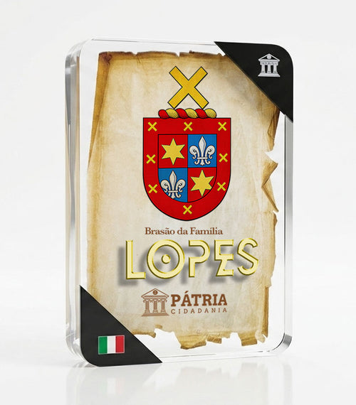 Brasão da Família Lopes Acrílico 3D 10x14,5x1,5 Pátria Cidadania