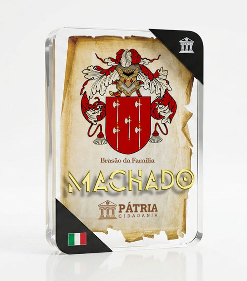 Brasão da Família Machado Acrílico 3D 10x14,5x1,5 Pátria Cidadania