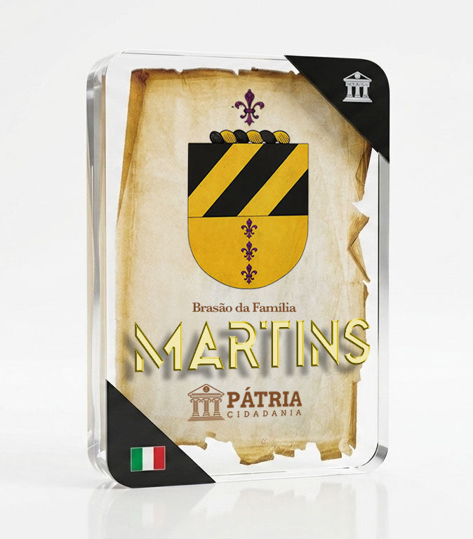 Brasão da Família Martins Acrílico 3D 10x14,5x1,5 Pátria Cidadania