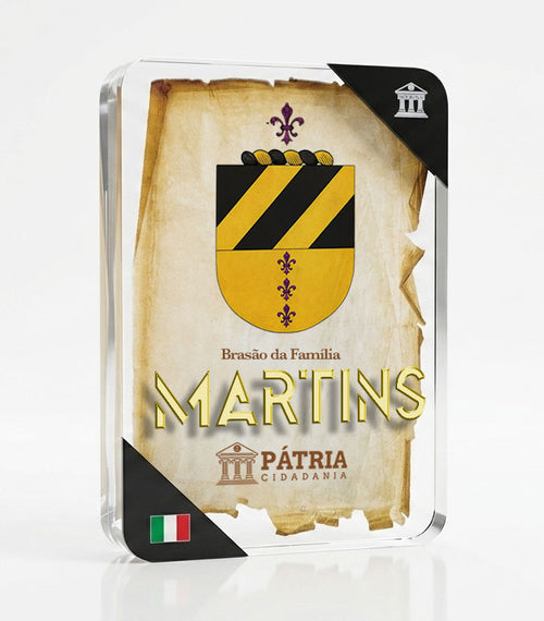 Brasão da Família Martins Acrílico 3D 10x14,5x1,5 Pátria Cidadania