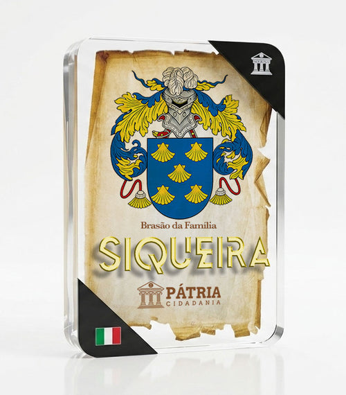 Brasão da Família Siqueira Acrílico 3D 10x14,5x1,5 Pátria Cidadania