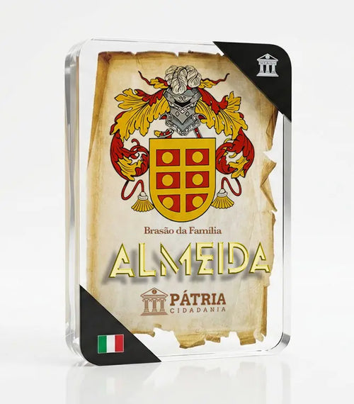 Brasão da Família Almeida Acrílico 3D 10x14,5x1,5 Pátria Cidadania