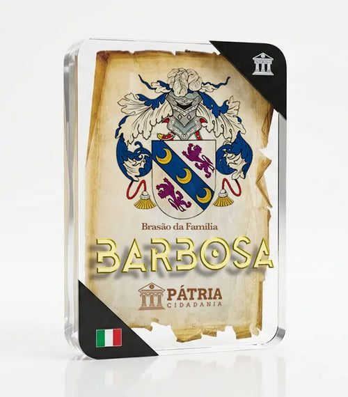 Brasão Da Família Barbosa Acrílico 3d 10x14,5x1,5 Pátria
