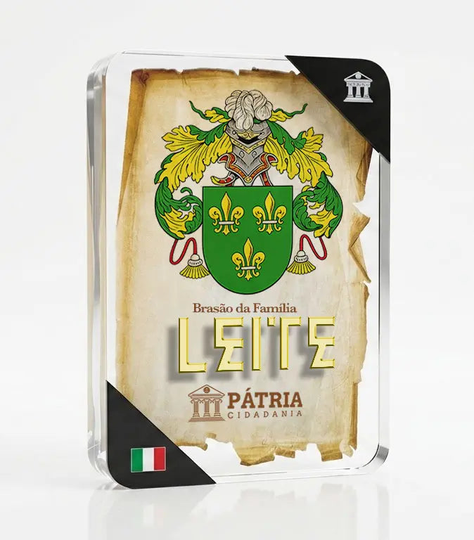 Brasão da Família Leite Acrílico 3D 10x14,5x1,5 Pátria Cidadania