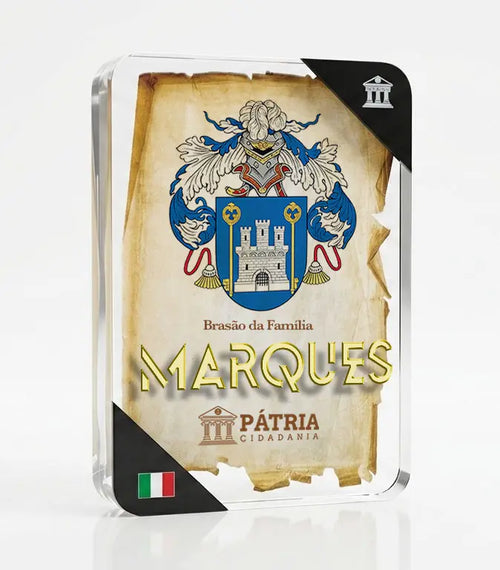 Brasão da Família Marques Acrílico 3D 10x14,5x1,5 Pátria Cidadania