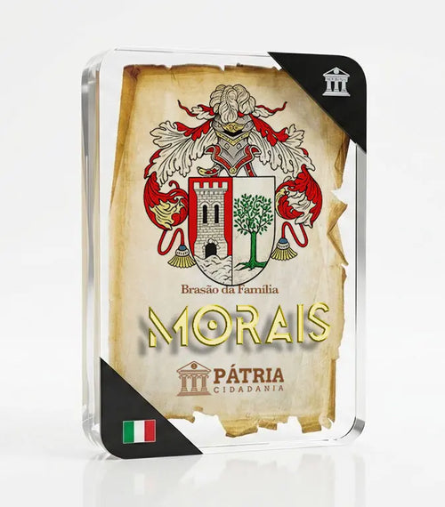 Brasão da Família Morais Acrílico 3D 10x14,5x1,5 Pátria Cidadania