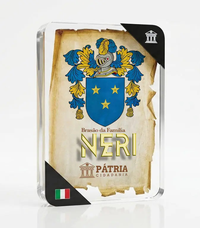 Brasão da Família Neri Acrílico 3D 10x14,5x1,5 Pátria Cidadania
