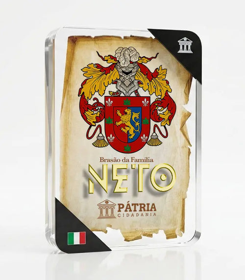Brasão da Família Neto Acrílico 3D 10x14,5x1,5 Pátria Cidadania