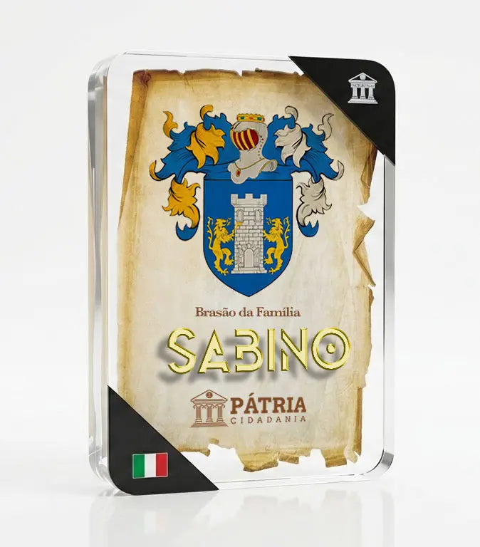 Brasão da Família Sabino Acrílico 3D 10x14,5x1,5 Pátria Cidadania