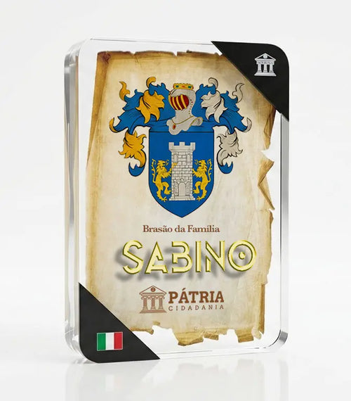 Brasão da Família Sabino Acrílico 3D 10x14,5x1,5 Pátria Cidadania