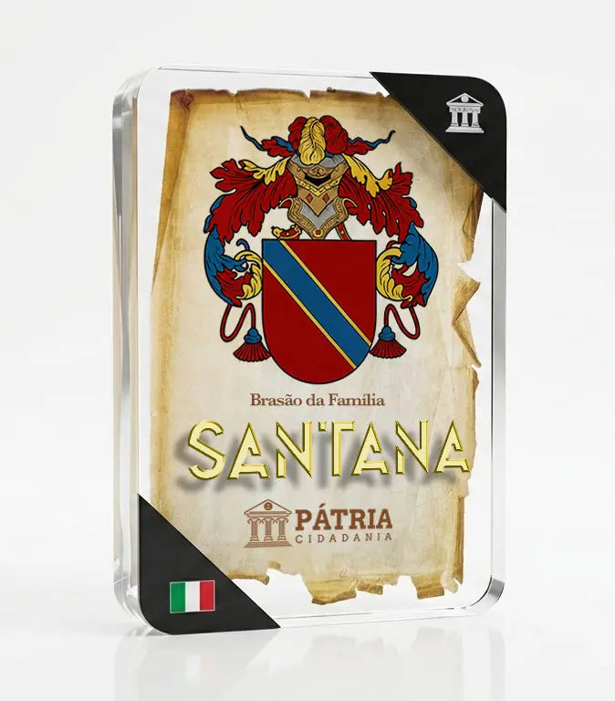 Brasão da Família Santana Acrílico 3D 10x14,5x1,5 Pátria Cidadania