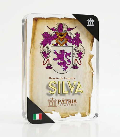 Brasão da Família Silva Acrílico 3D 10x14,5x1,5 Pátria Cidadania
