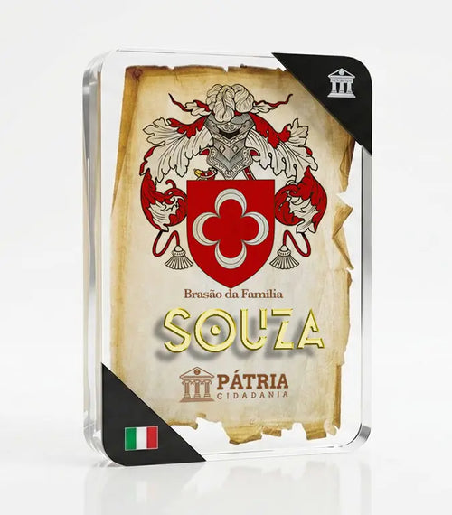 Brasão da Família Souza Acrílico 3D 10x14,5x1,5 Pátria Cidadania