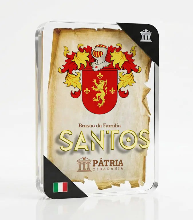 Brasão da Família dos Santos Acrílico 3D 10x14,5x1,5 Pátria Cidadania