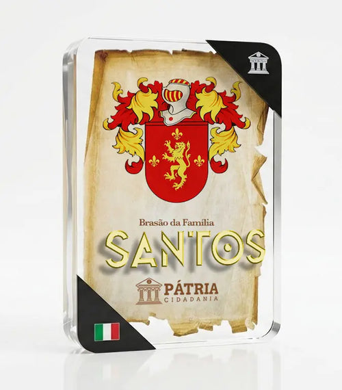 Brasão da Família dos Santos Acrílico 3D 10x14,5x1,5 Pátria Cidadania