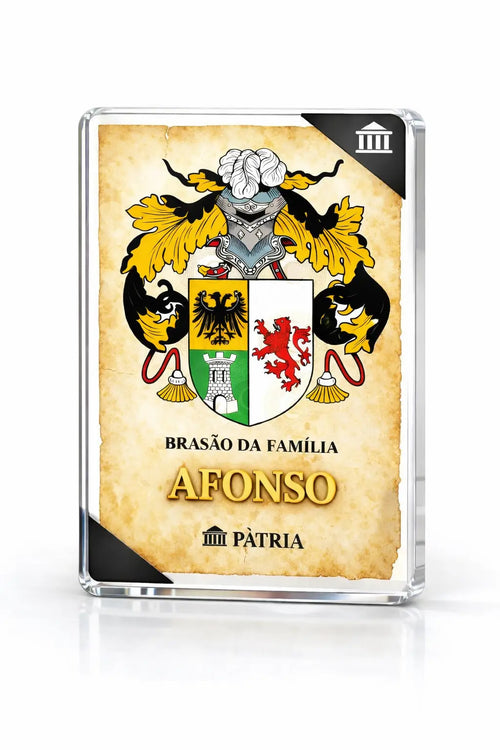 Brasão da Família Afonso Acrílico 3D 10x14,5x1,5 Pátria Cidadania
