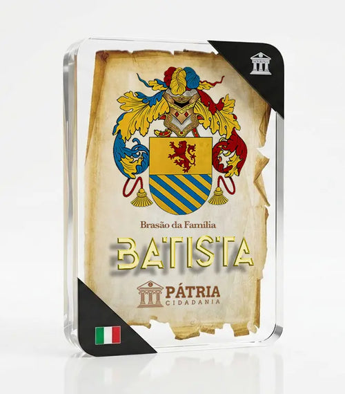 Brasão da Família Batista Acrílico 3D 10x14,5x1,5 Pátria Cidadania