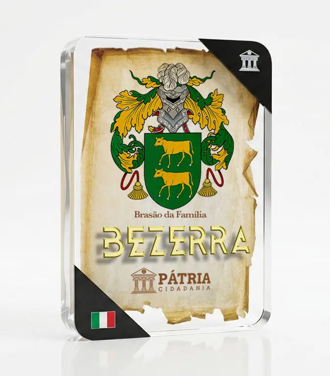 Brasão da Família Bezerra Acrílico 3D 10x14,5x1,5 Pátria Cidadania