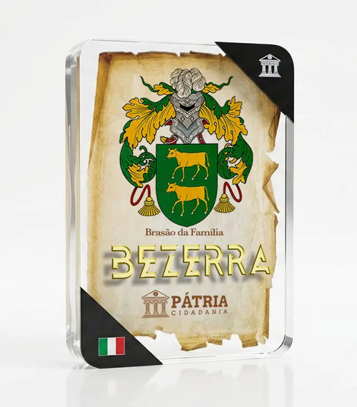 Brasão da Família Bezerra Acrílico 3D 10x14,5x1,5 Pátria Cidadania