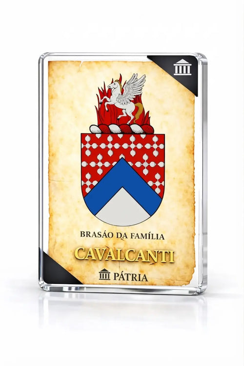 Brasão da Família Cavalcanti Acrílico 3D 10x14,5x1,5 Pátria Cidadania