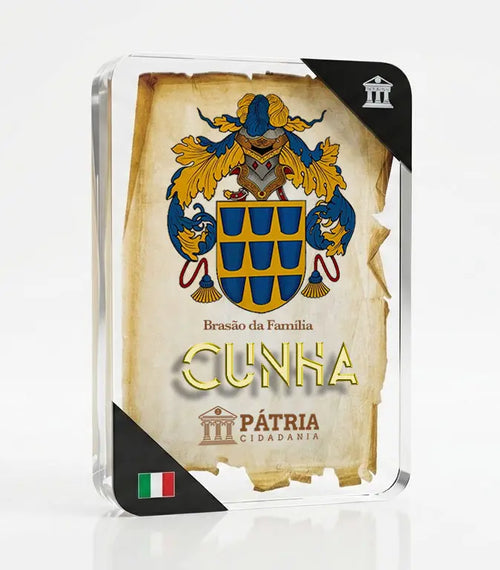 Brasão da Família Cunha Acrílico 3D 10x14,5x1,5 Pátria Cidadania