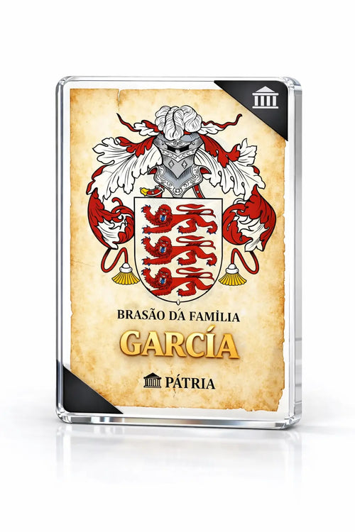 Brasão da Família García Acrílico 3D 10x14,5x1,5 Pátria Cidadania