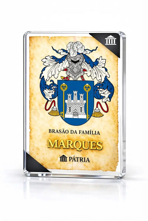 Brasão da Família Marques Acrílico 3D 10x14,5x1,5 Pátria Cidadania
