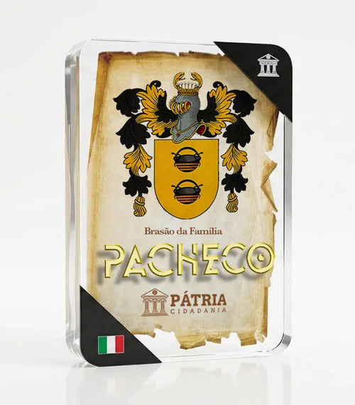 Brasão da Família Pacheco Acrílico 3D 10x14,5x1,5 Pátria Cidadania