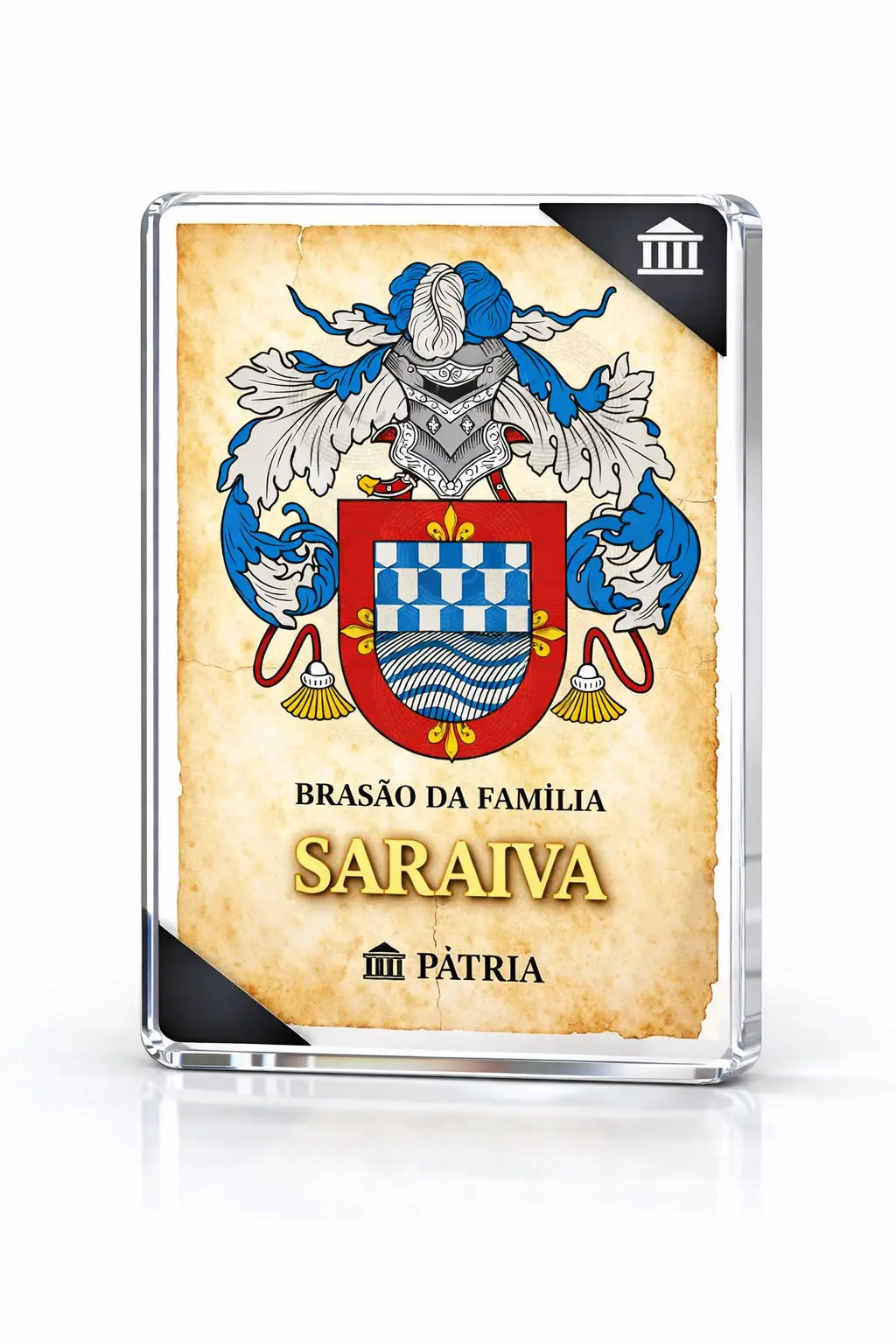 Brasão da Família Saraiva Acrílico 3D 10x14,5x1,5 Pátria Cidadania