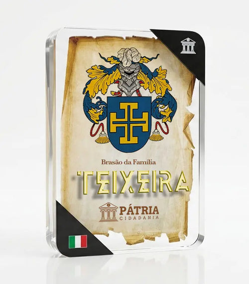 Brasão da Família Teixeira Acrílico 3D 10x14,5x1,5 Pátria Cidadania